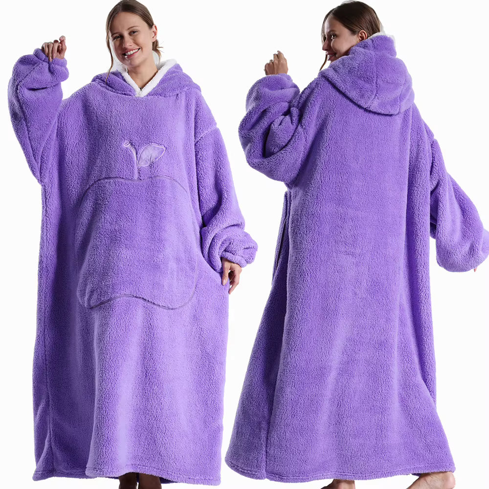 Extra langer Flanell-Kapuzenpullover mit Decke (lange Ärmel)