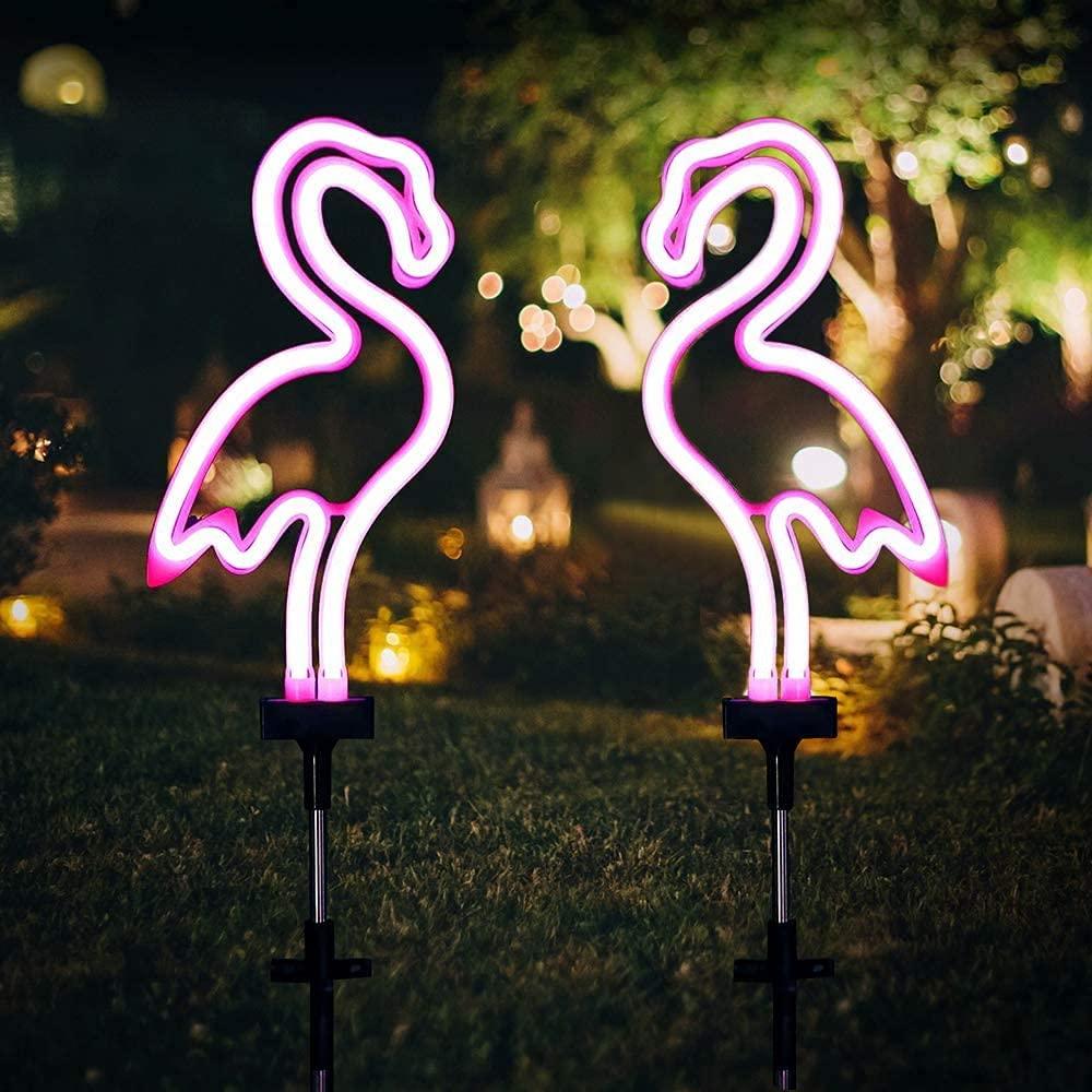 FlamiGlow - Neonflamingo Solarlicht für Gartenwege (Set mit 2)
