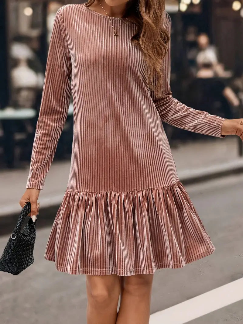 Brianna - Langärmliges gestreiftes Samtkleid für Damen