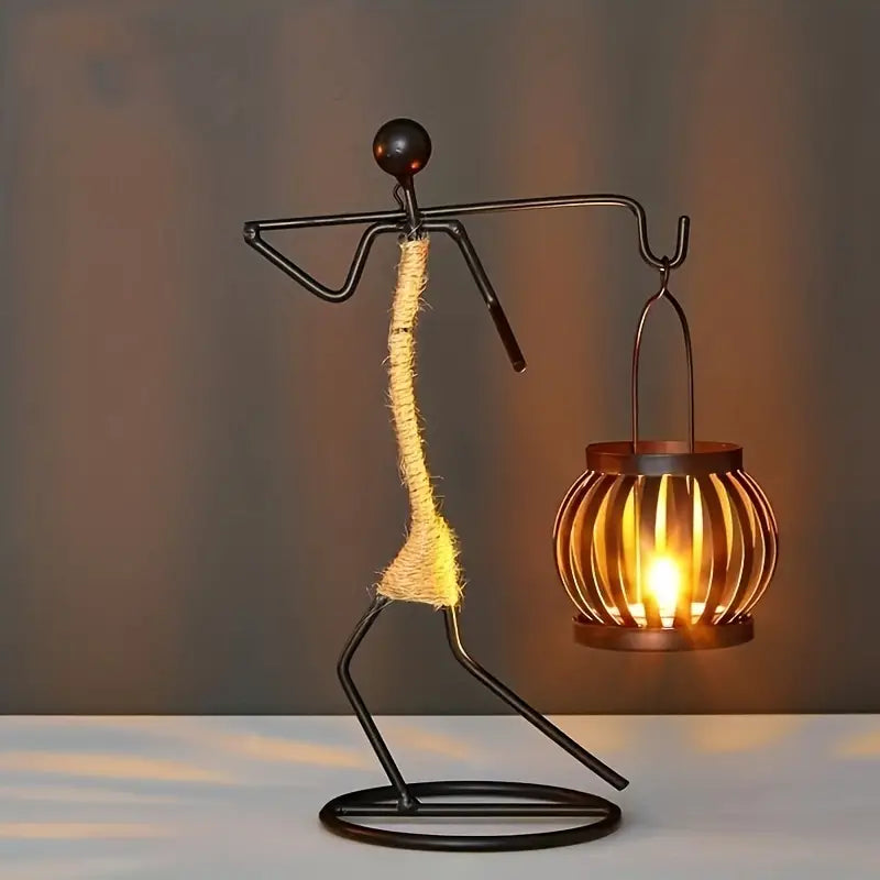 Retro Elegant Kaarsholder i Metal - Håndlavet Design til Salontabel, 24,5 cm x 14 cm, Minimalistisk Indretning-1