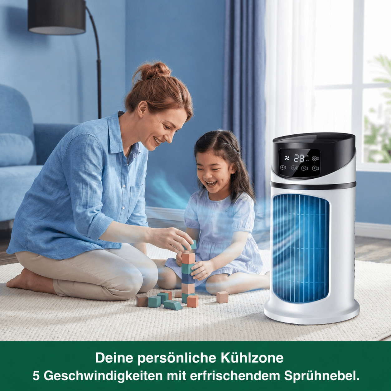 Luftkøler Mini USB 3-i-1 Bærbar | 300 ml Vandtank med Blæser og Befugtning | Ultrakompakt til Skrivebord og Seng