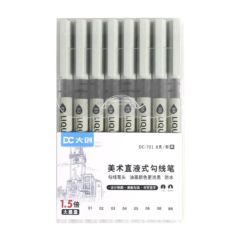 Feinspitziges, nicht ausblutendes, mehrfarbiges Manga-Kunstmarker-Set (5–8 Stück)