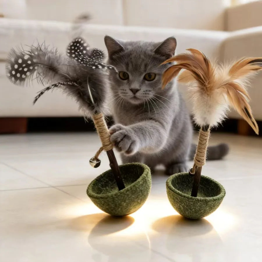 Natürliches Matatabi- und Feder-Katzenspielzeug (zum selbstständigen Spielen)