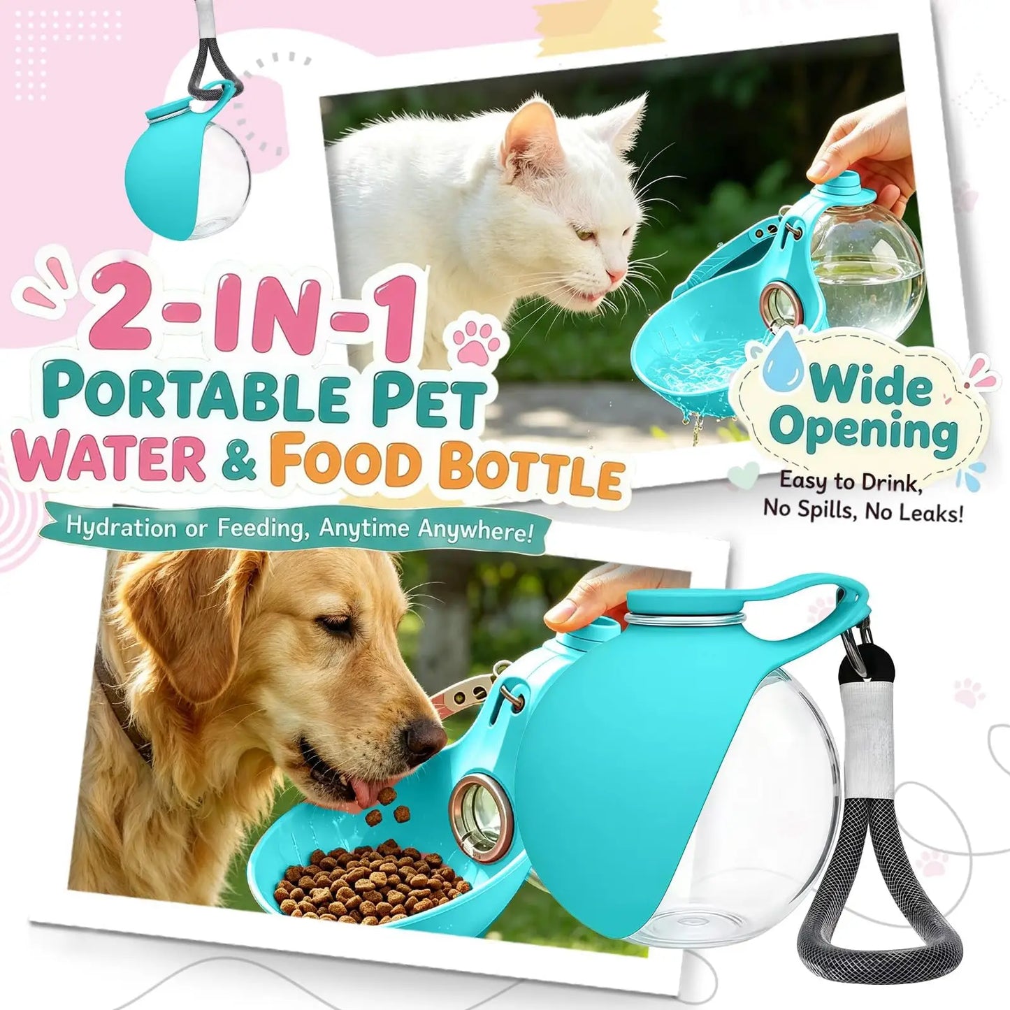 Kompakte, auslaufsichere 2-in-1-Wasserflasche für Hunde