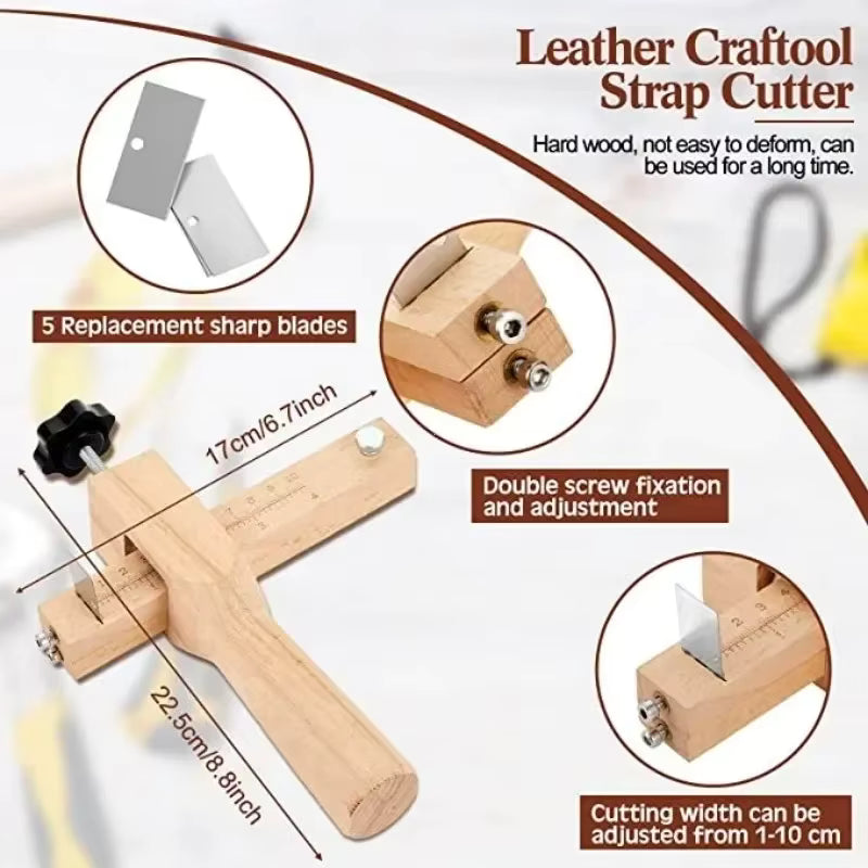 Verstellbarer Präzisionsschneider für Holz- und Lederriemen (5 austauschbare Klingen)
