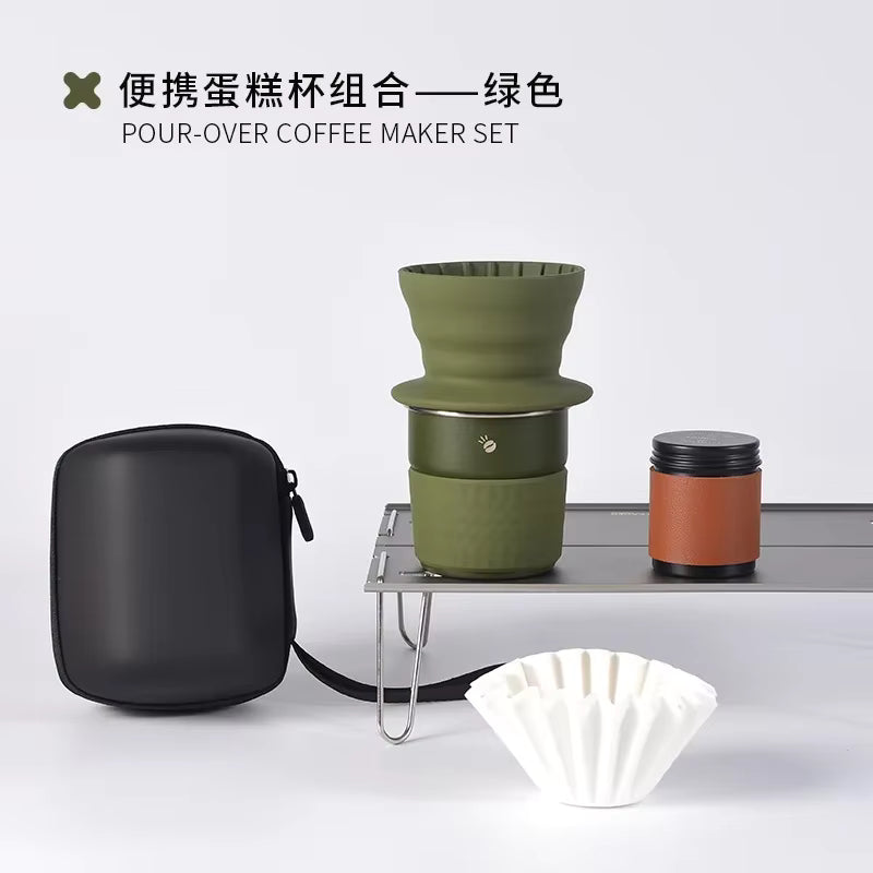 Tragbares, wiederverwendbares Kaffee-Handbrühset aus Silikon und Edelstahl