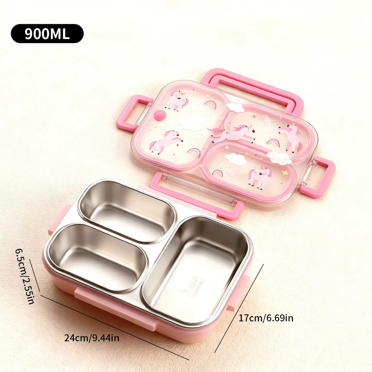Auslaufsichere Kinder-Lunchbox aus rostfreiem 304er Edelstahl (großes Fassungsvermögen)