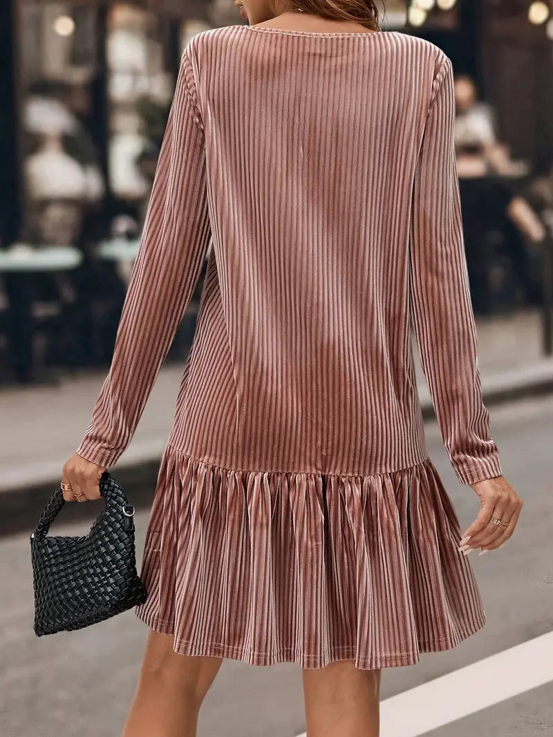 Brianna - Langärmliges gestreiftes Samtkleid für Damen
