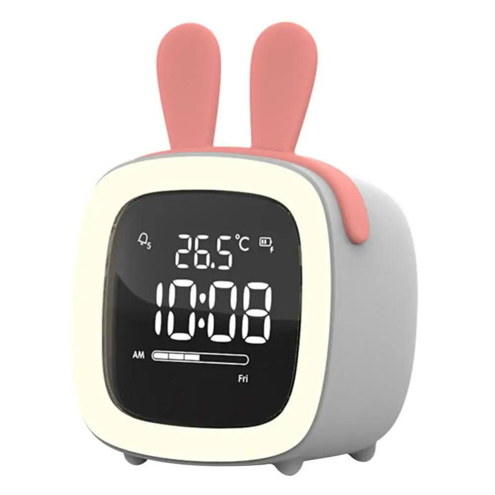 Mini-tegnefilm-tv-vækkeur til børn, LED-natlampe til opladning ved sengen, snooze-ur, justerbar lysstyrke, vågn op med lysfarveindstilling