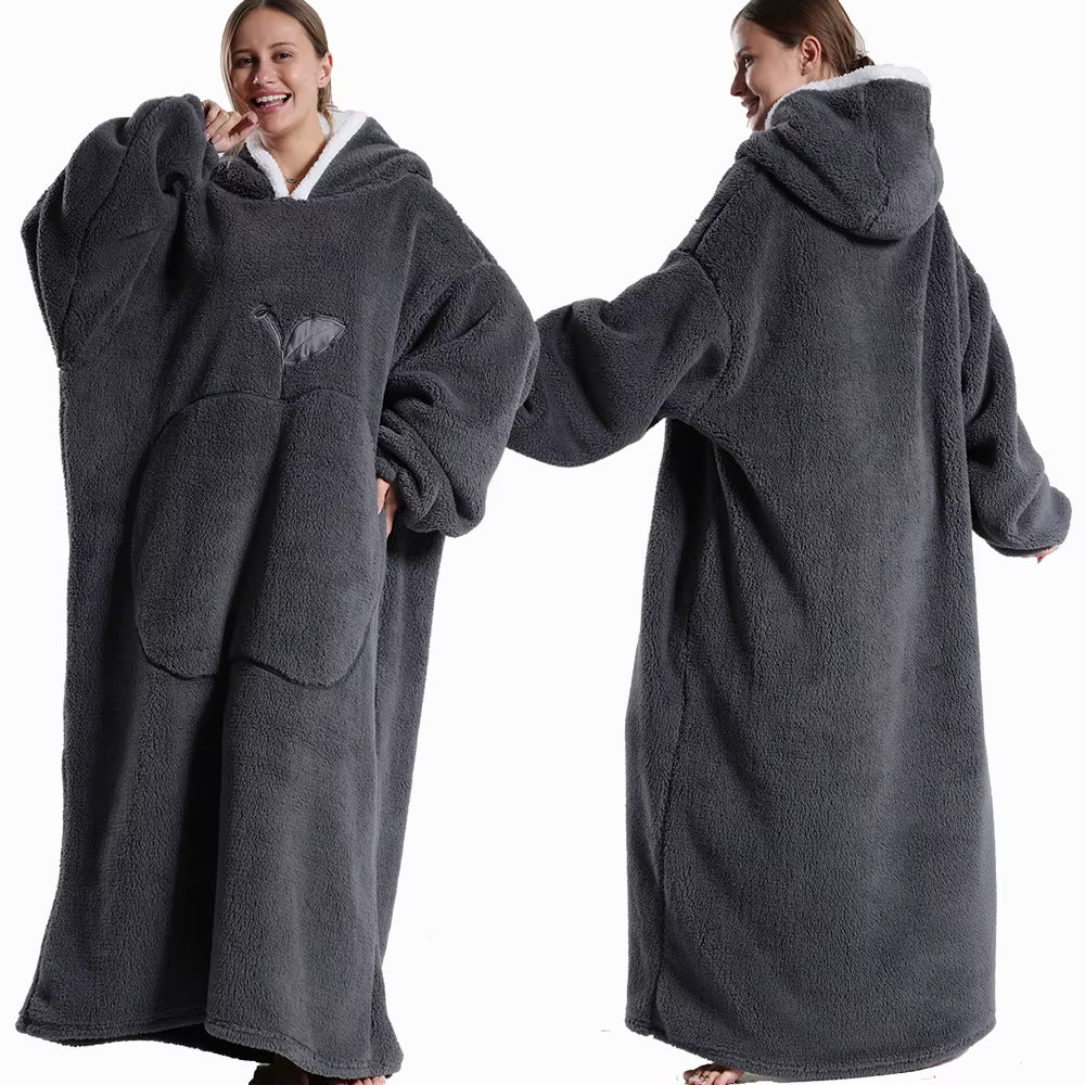 Extra langer Flanell-Kapuzenpullover mit Decke (lange Ärmel)