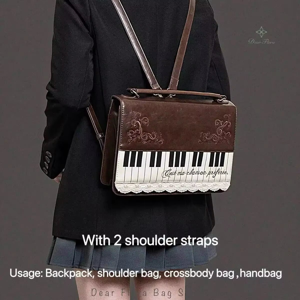 Vintage Y2K-Tasche mit Klavierdruck (transparentes Ita-Panel)