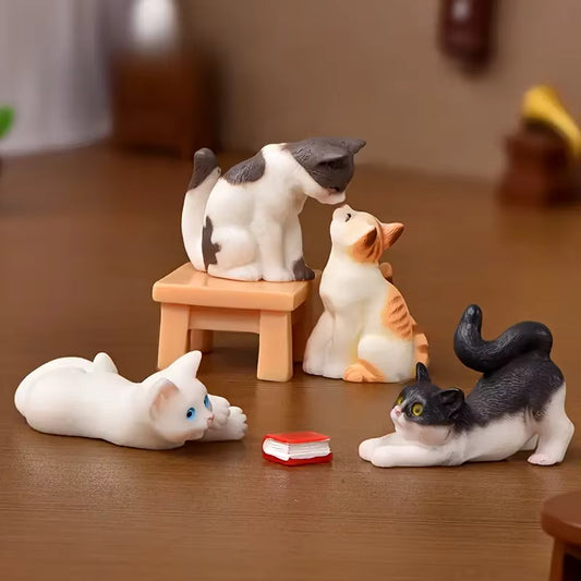 Vintage Harz-Miniatur-Katzenfiguren (6-teiliges Set)