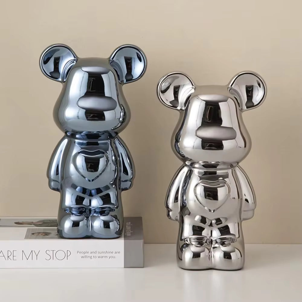 Moderne keramische Bärenfigur im Blockstil (18/28 cm)