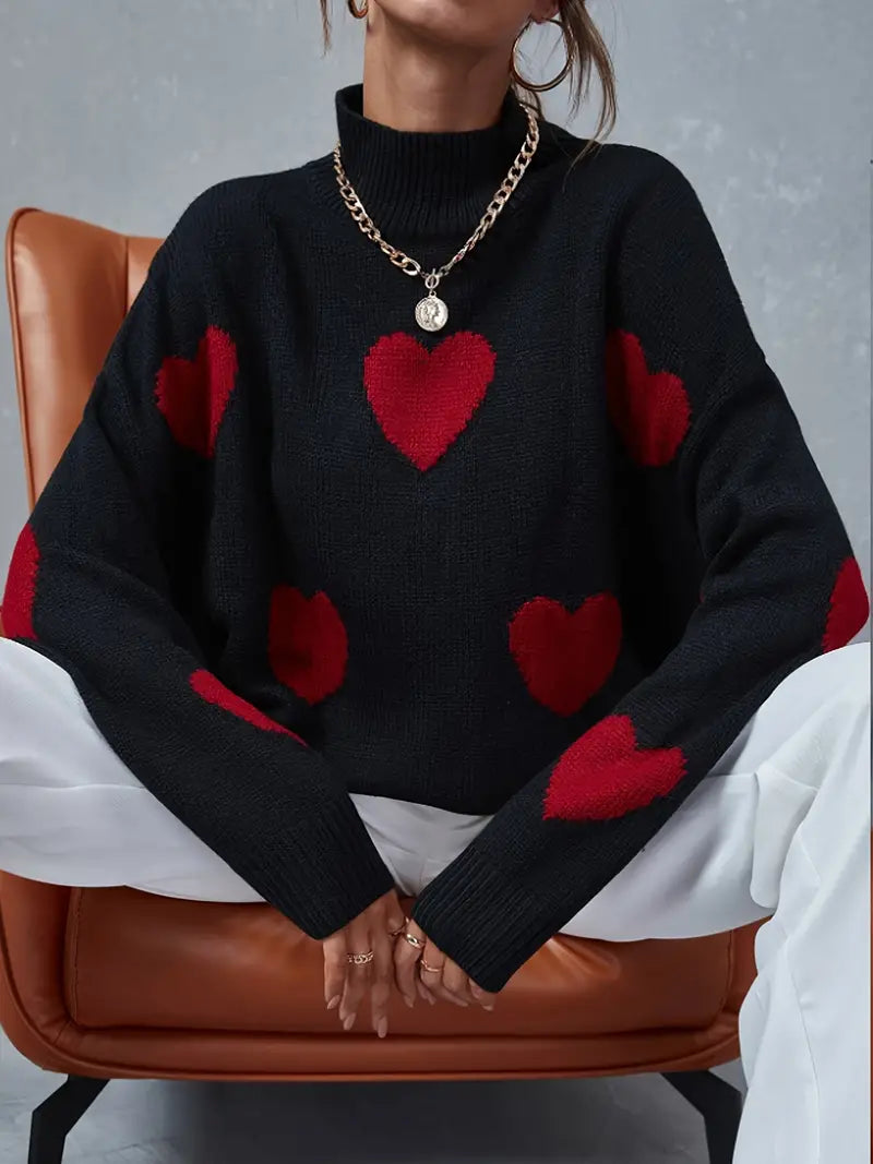 Leila - Rollkragenpullover mit Herzmuster für Frauen | Charmant & vielseitig