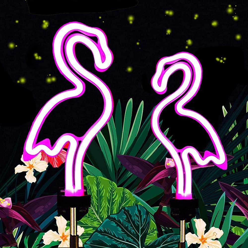 FlamiGlow - Neonflamingo Solarlicht für Gartenwege (Set mit 2)