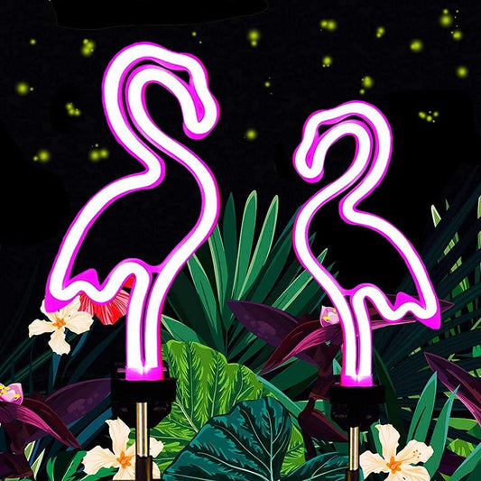 FlamiGlow - Neonflamingo Solarlicht für Gartenwege (Set mit 2)