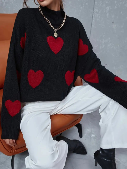 Leila - Rollkragenpullover mit Herzmuster für Frauen | Charmant & vielseitig