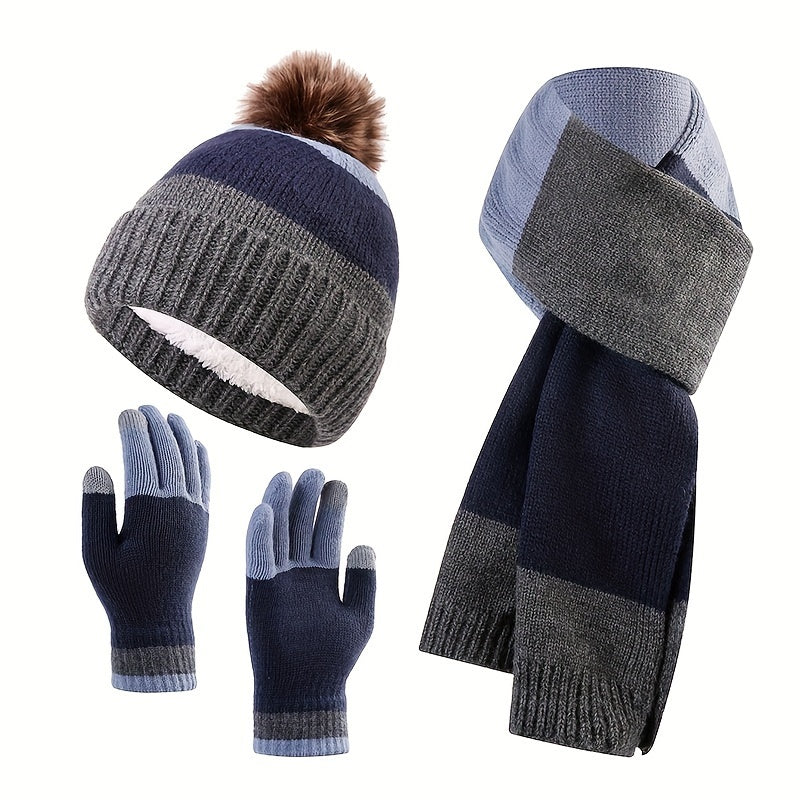 Brecken - Mütze, Handschuhe und Schal für Männer im Blockdesign
