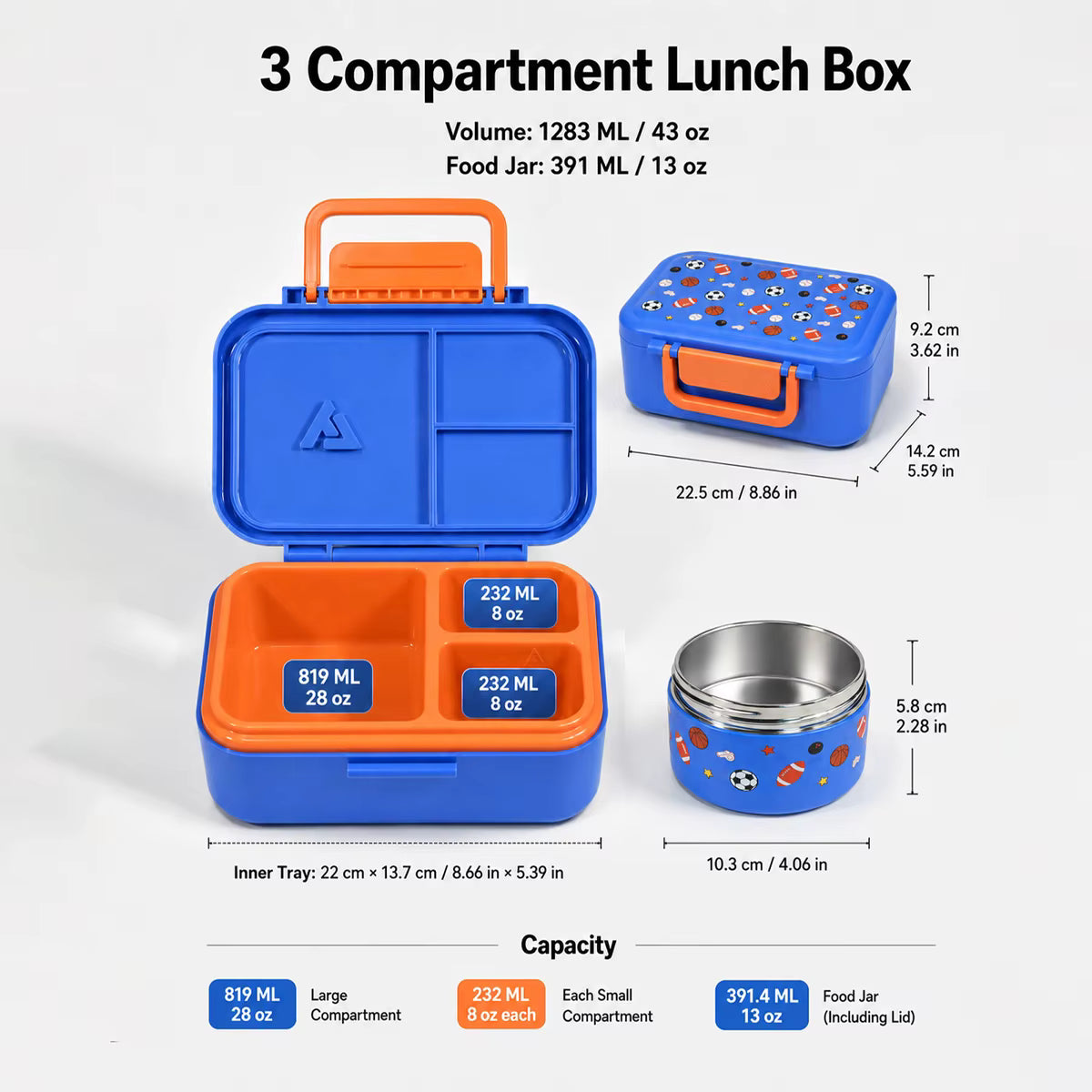 Vakuumisolierte und auslaufsichere Bento-Lunchbox aus Edelstahl (3 Fächer)
