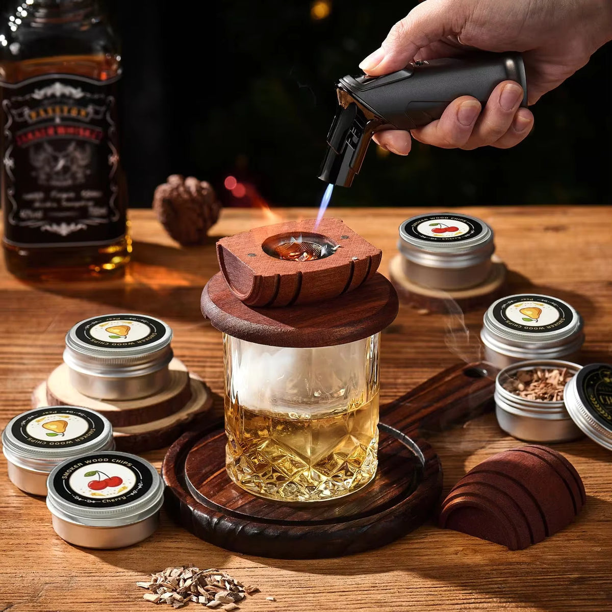 Manuelles Whisky-Räucherset mit 6 Holzchips (Geschenkset)
