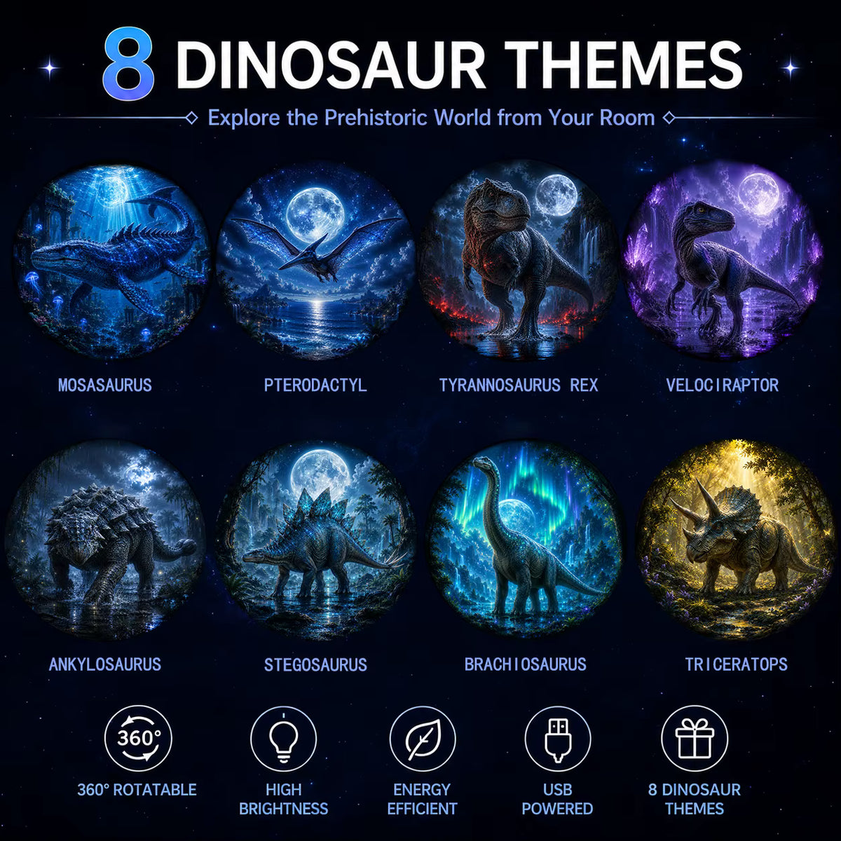 Multifunktionelt Dinosaur Projicerende Natlys