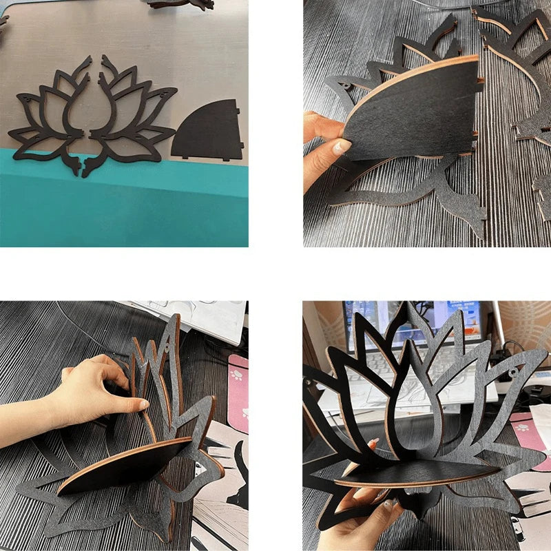 Platzsparendes Holz Lotus Eck-Wandregal