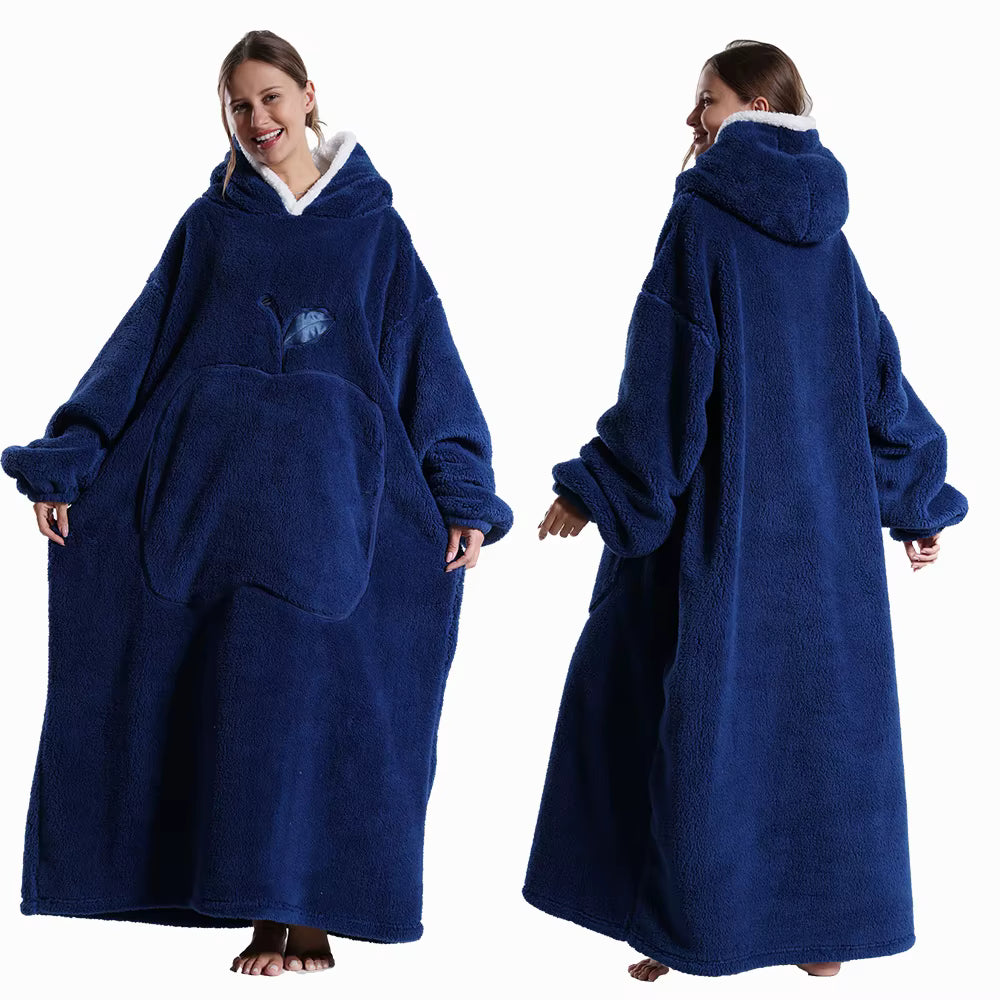 Extra langer Flanell-Kapuzenpullover mit Decke (lange Ärmel)