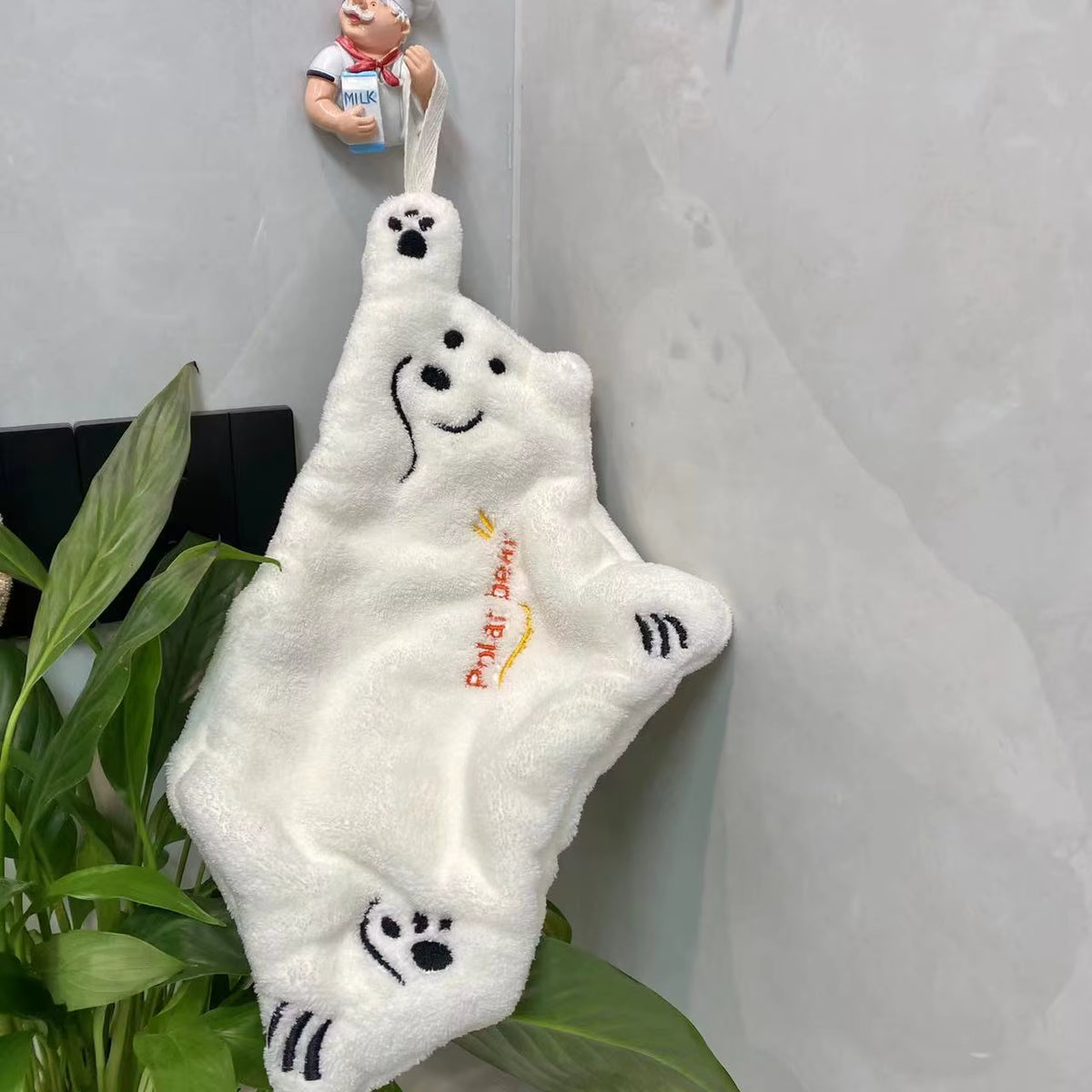 Superabsorbierendes hängendes Koralfleece-Küchenhandtuch (Eisbär)