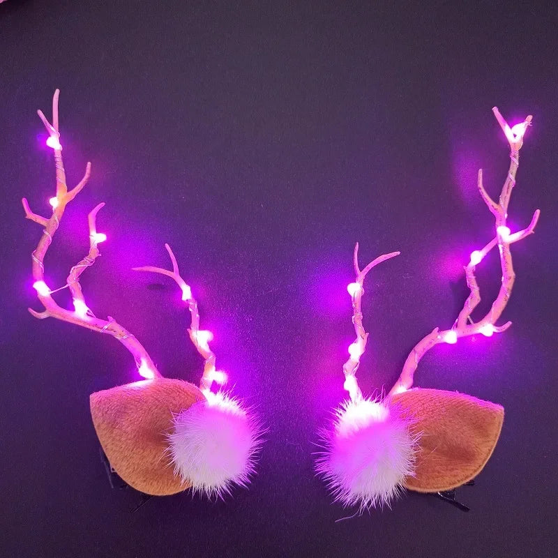 Weihnachtliche Haarspangen mit LED und Rentiergeweih (Paar)