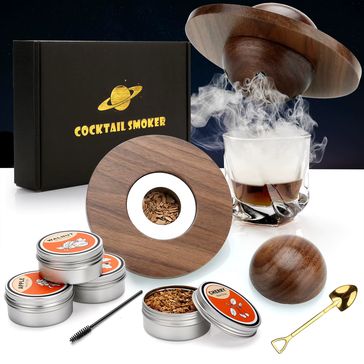 Cocktailräuchergerät mit Glasdeckel (4 Holzchips)