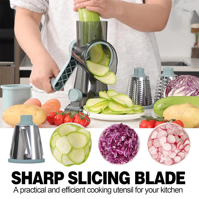3-in-1 manueller, rotierender Käsehobel aus Edelstahl