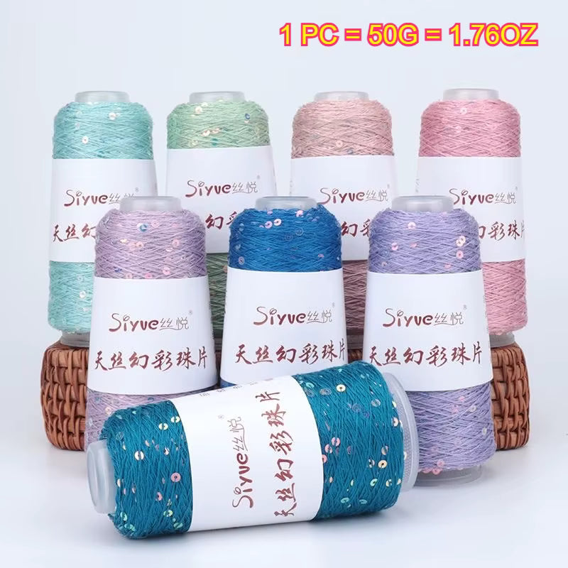 Glitzerndes Pailletten- und weiches Baumwollmischgarn