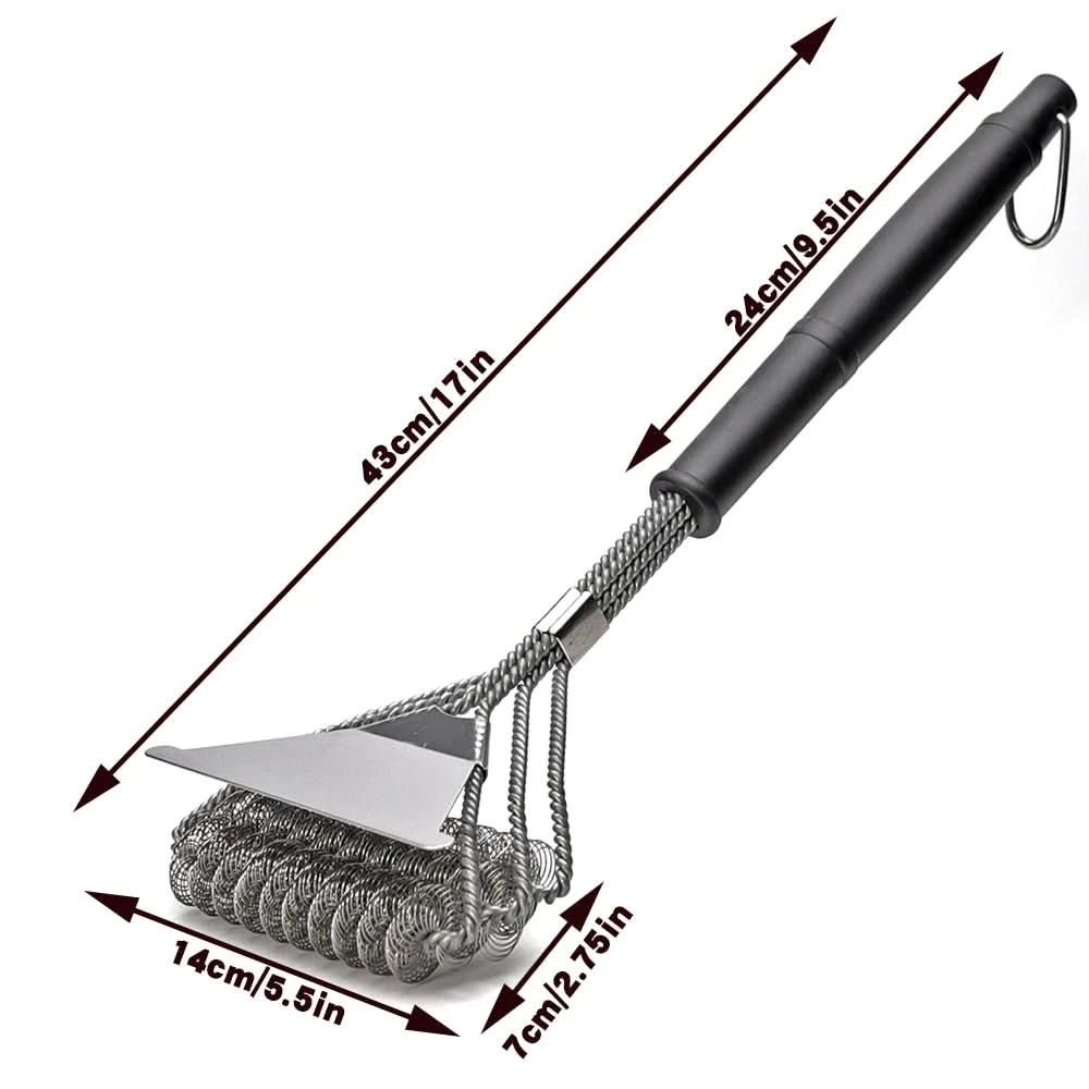 Grillbürste mit breitem Schaber, bürstenfreier Reinigungsbürste aus Edelstahl, sichere Reinigungsbürste für alle Grillarten, perfekt zum Reinigen von Grills
