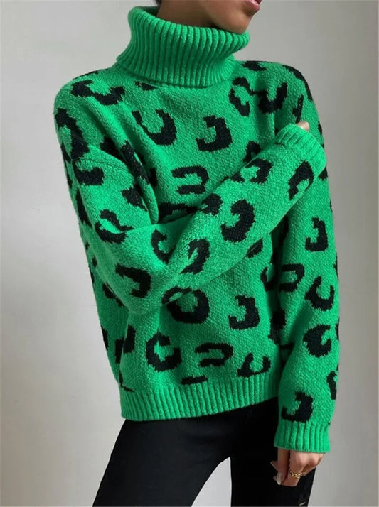 Anneluxe - Lässiger Rollkragenpullover mit Leopardenmuster