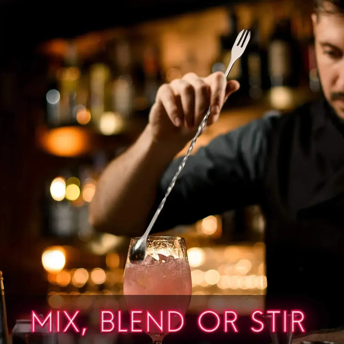 Cocktailstößel und Rührlöffel mit Doppelfunktion aus Edelstahl (spülmaschinenfest)
