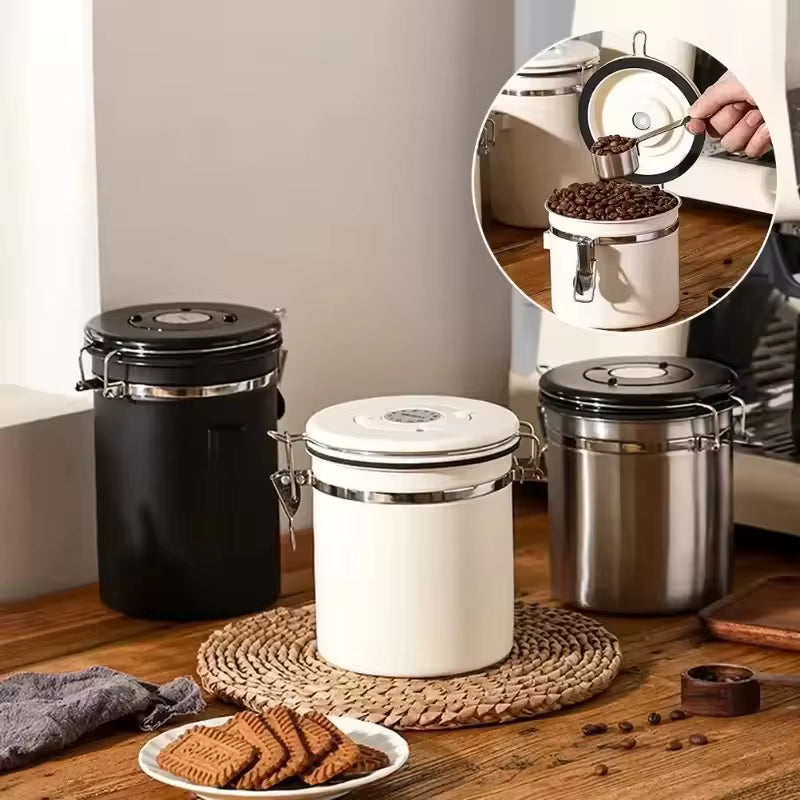 Vakuumversiegelte Kaffeedose aus rostfreiem 304er Edelstahl (mit integriertem Löffel)