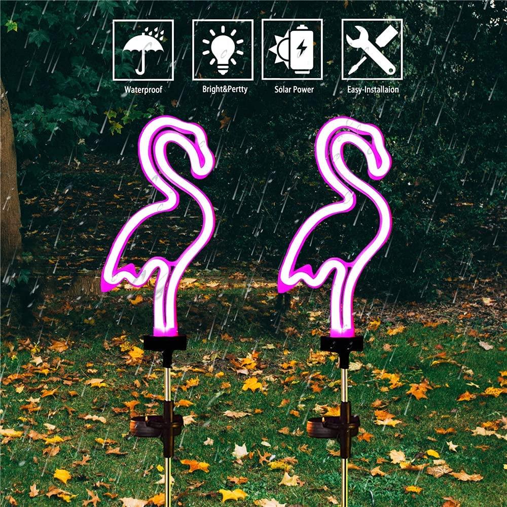 FlamiGlow - Neonflamingo Solarlicht für Gartenwege (Set mit 2)