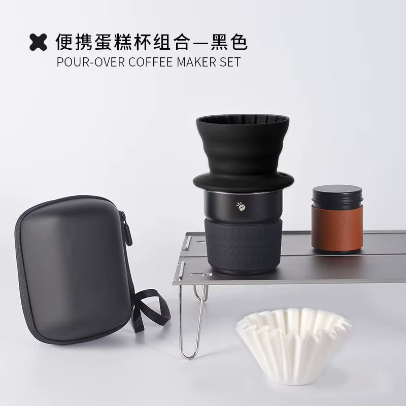 Tragbares, wiederverwendbares Kaffee-Handbrühset aus Silikon und Edelstahl