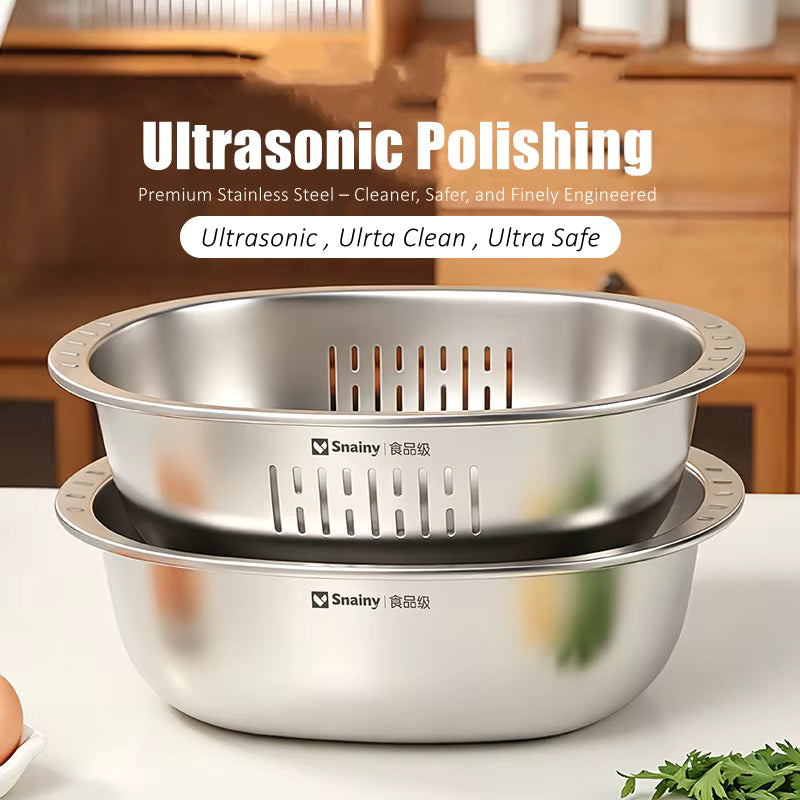 Ultraschallpolierte Edelstahlschüssel und Sieb 2-in-1
