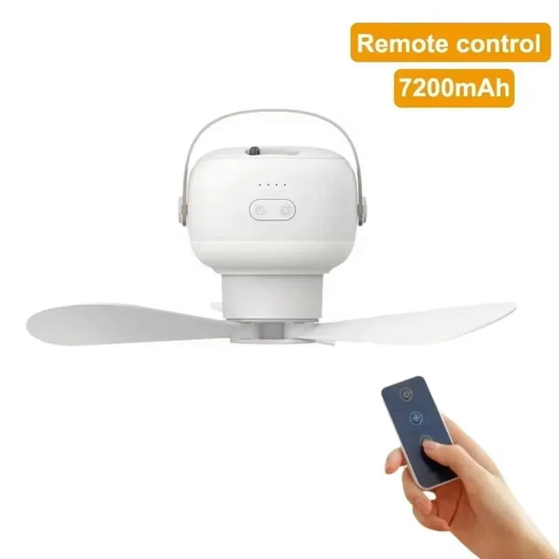 Ventilator Bærbar Foldbar Genopladelig | 4 Hastigheder 3 Lysstyrker med Fjernbetjening | 7200mAh op til 20 Timer