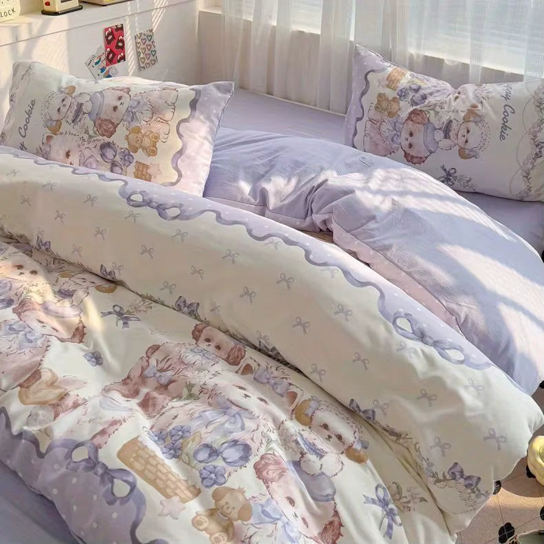 Weiches und bequemes Bettwäsche-Set mit rosa Bär
