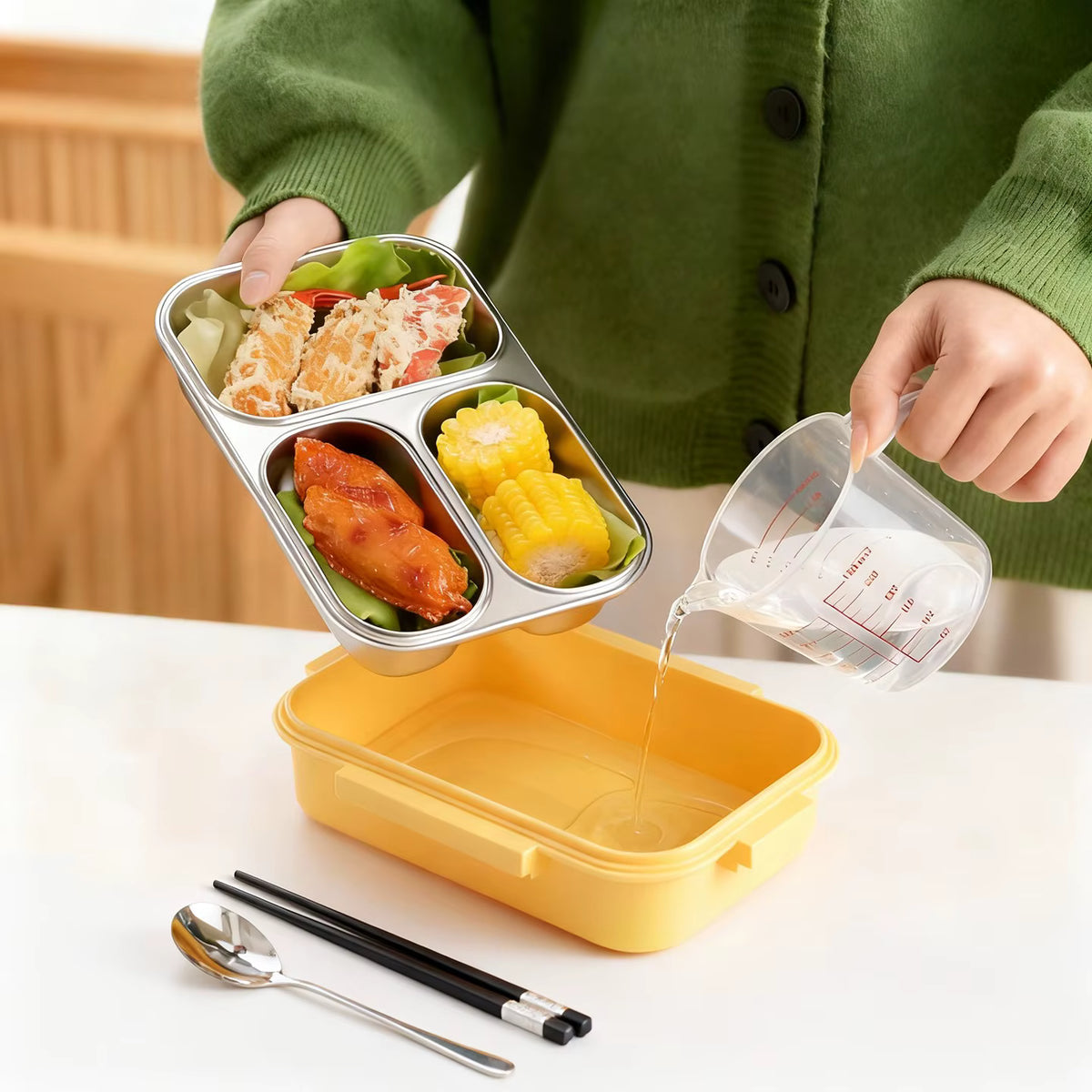 Auslaufsichere Kinder-Lunchbox aus rostfreiem 304er Edelstahl (großes Fassungsvermögen)