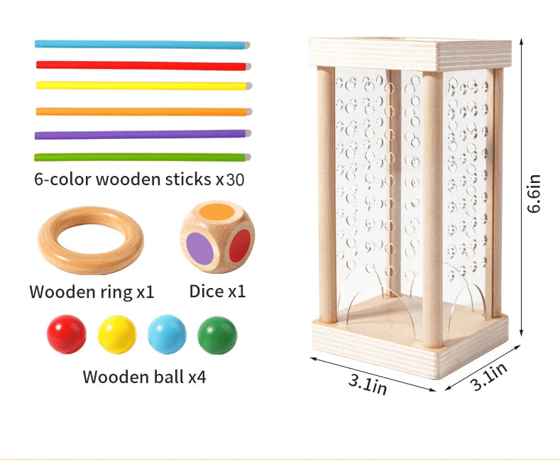 3-i-1 Montessori træstokspil 3-i-1 træstokspil – Pædagogisk legetøj – STEM-legetøj – Træspil – Montessori – Brætspil – Farvegenkendelse, sensorisk træning og tænkeevner – Glat finish