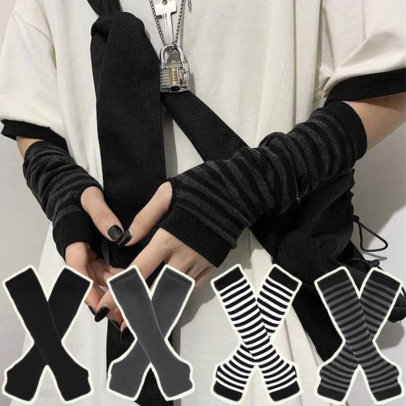 Y2K-gotische metallisch gestreifte fingerlose Armstulpen