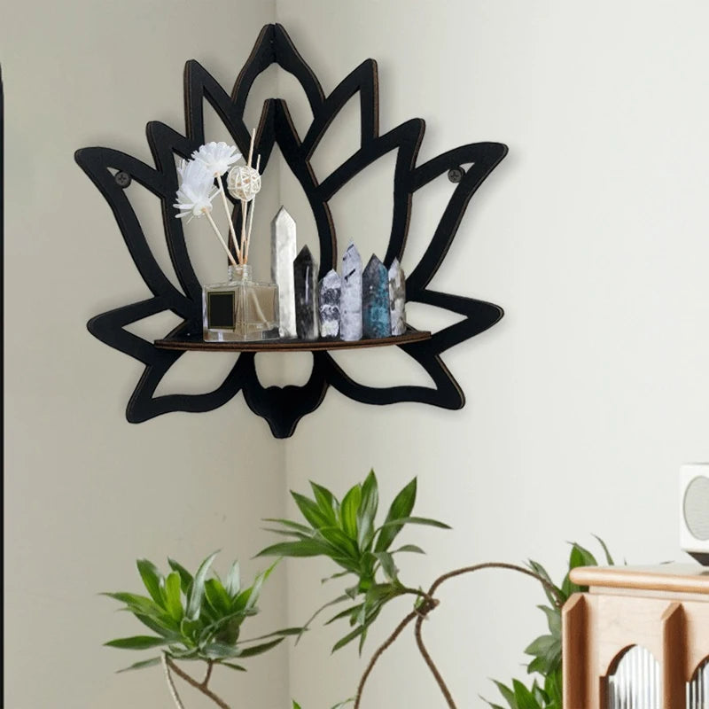 Platzsparendes Holz Lotus Eck-Wandregal