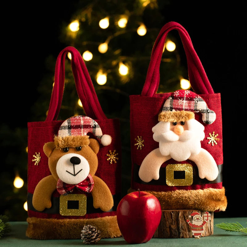 Leichte Weihnachtsgeschenktasche aus Leinen mit langen Henkeln