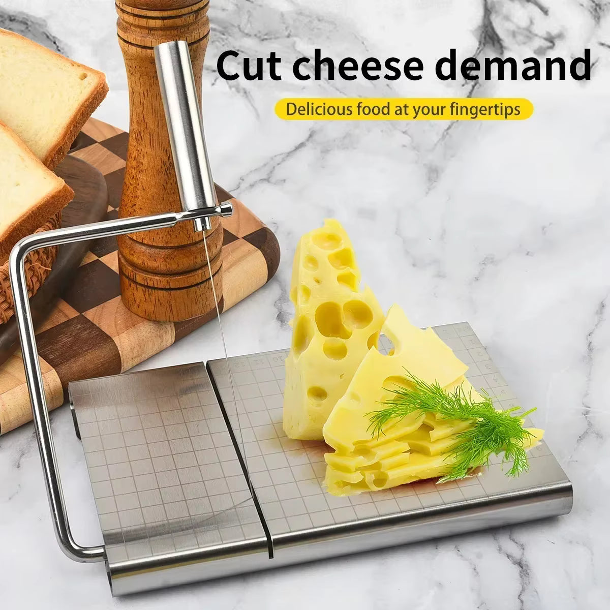 Verstellbarer Käse- und Butterschneider aus Edelstahl (5 Ersatzdrähte)