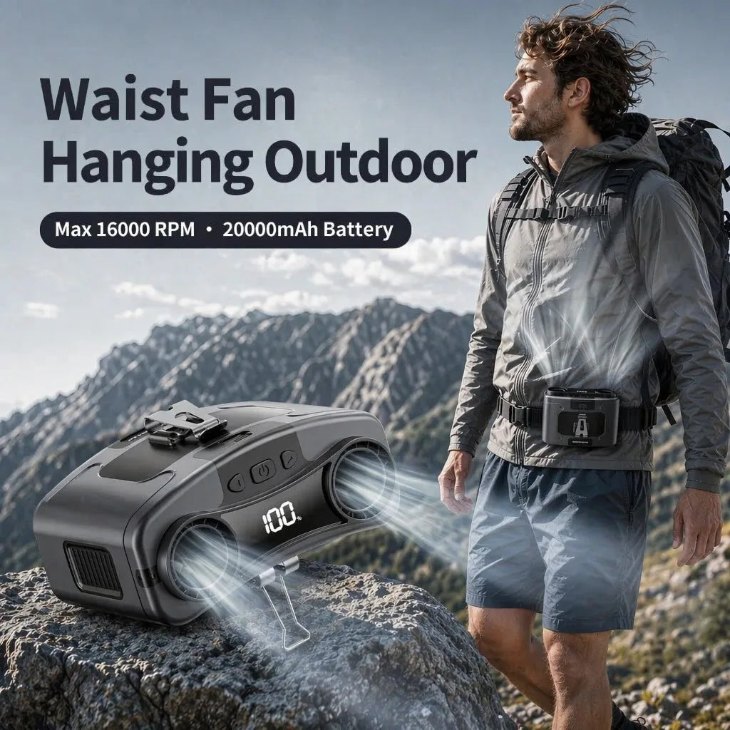Freihändige USB-C verstellbare tragbare Ventilator (Taille & Hals)