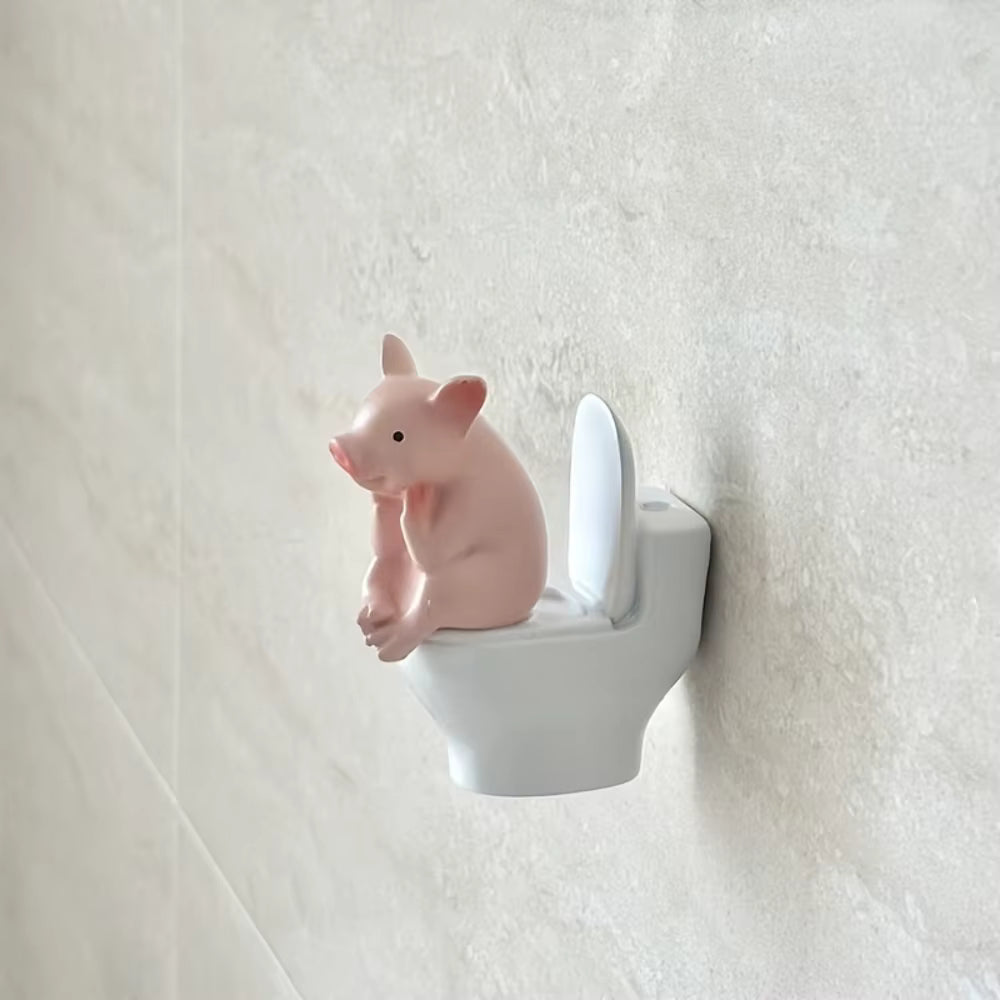 Verspielte Schweinefigur fürs Badezimmer zur Tisch- und Wandmontage