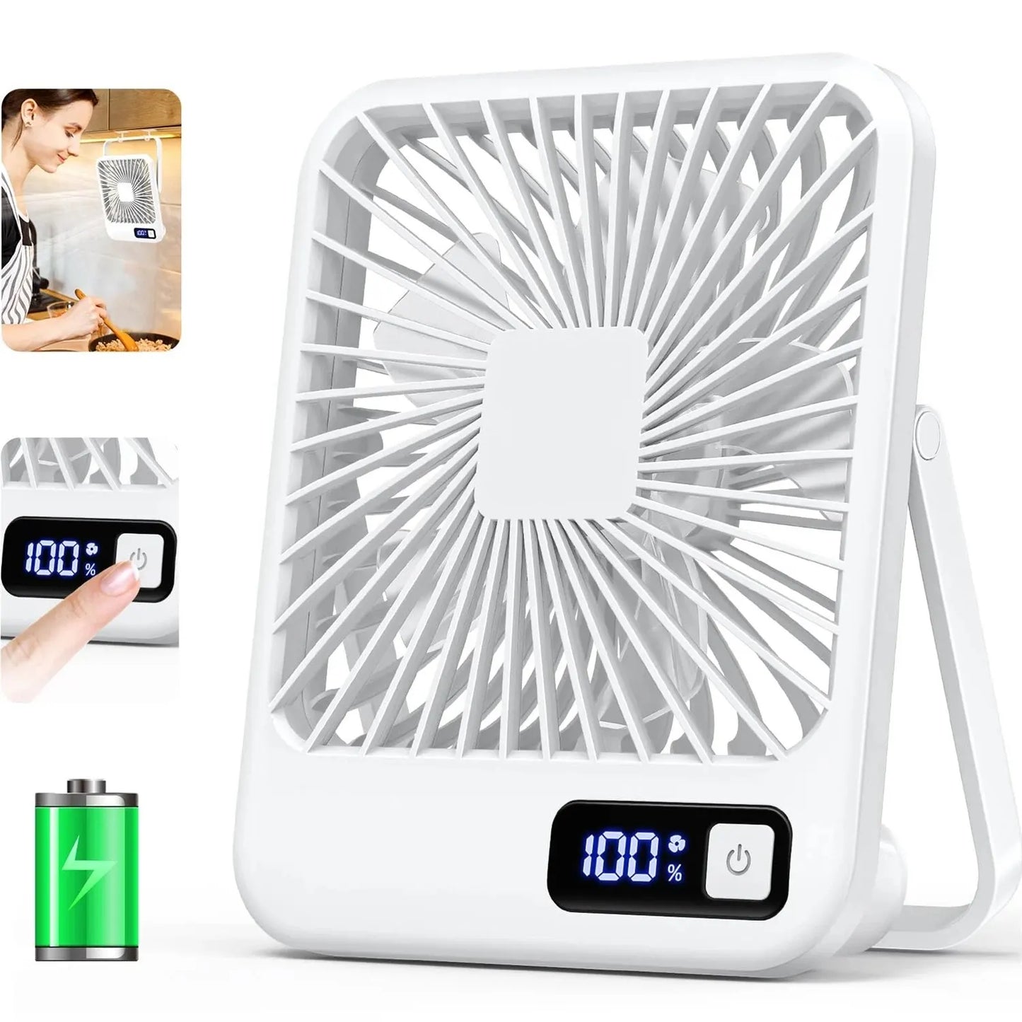 USB-wiederaufladbarer und faltbarer Tischventilator mit 5 Geschwindigkeiten (digitale Batteriestandsanzeige)